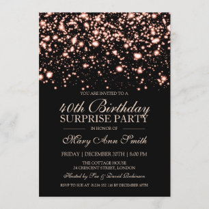 Invitation Surprise 40e anniversaire Rose Gold Midnight Glam