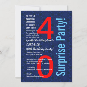 Invitation SURPRISE 40e anniversaire Rouge Blanc Bleu D345