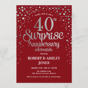 Invitation Surprise 40e anniversaire - Rouge rubis et argent