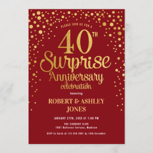 Invitation Surprise 40e Anniversaire - Rouge Rubis & Or