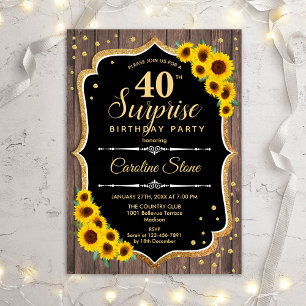 Invitation Surprise 40e anniversaire - Tournesols Bois rustiq