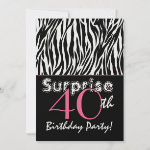 Invitation SURPRISE 40e anniversaire Zebra Stripes noir blanc
