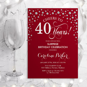 Invitation Surprise 40e fête d'anniversaire - Argent rouge