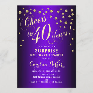 Invitation Surprise 40e fête d'anniversaire - Gold Purple