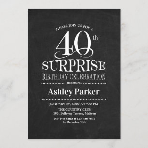 Invitation Surprise 40e fête d'anniversaire - Noir et Blanc