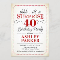 Surprise 40e fête d'anniversaire - Noir rouge blan