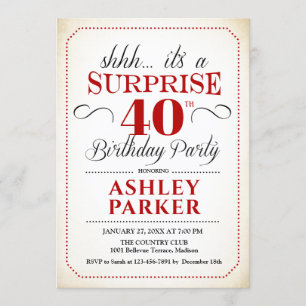Invitation Surprise 40e fête d'anniversaire - Noir rouge blan