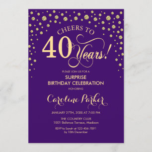 Invitation Surprise 40e fête d'anniversaire - Purple Gold