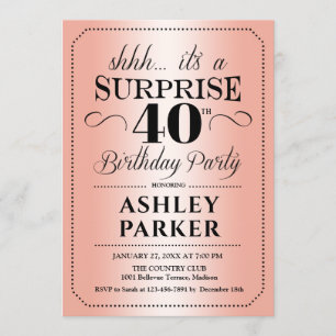 Invitation Surprise 40e fête d'anniversaire - Rose Gold