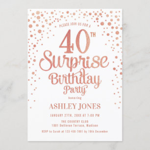 Invitation Surprise 40e fête d'anniversaire - Rose Gold & Whi