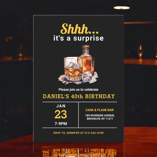 Invitation Surprise 40e Whiskey Bourbon fête d'anniversaire (Créateur téléchargé)