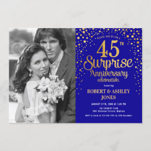 Invitation Surprise 45e anniversaire avec photo - Bleu Or