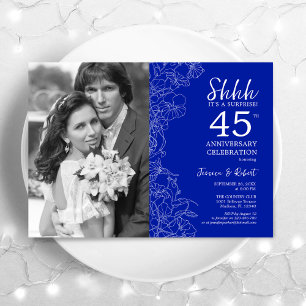 Invitation Surprise 45e anniversaire avec photo bleu royal