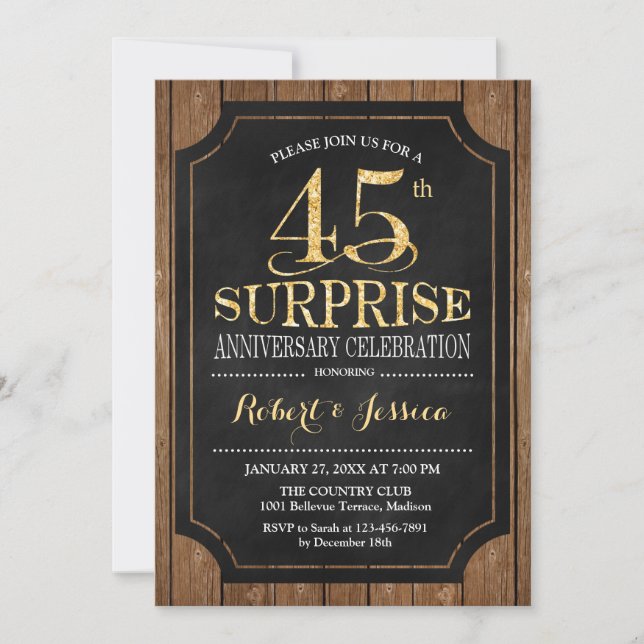 Invitation Surprise 45e anniversaire de mariage - Bois Or (Devant)