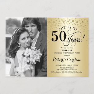 Invitation Surprise 50e anniversaire avec Photo Gold Black
