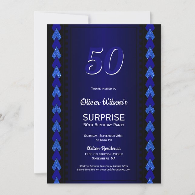 Invitation Surprise 50e anniversaire Black and Blue Party (Devant)