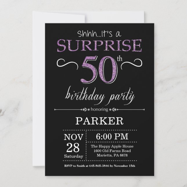 Invitation surprise 50e anniversaire Black and Pur (Devant)
