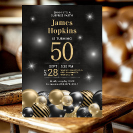 Invitation Surprise 50e anniversaire Black Gold Balloons Part