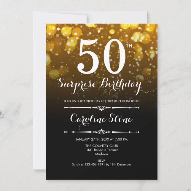 Invitation Surprise 50e anniversaire - Black Gold White (Devant)