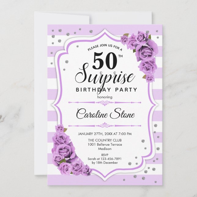 Invitation Surprise 50e anniversaire - Blanc pourpre (Devant)
