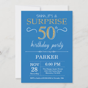 Invitation surprise 50e anniversaire Bleu et or