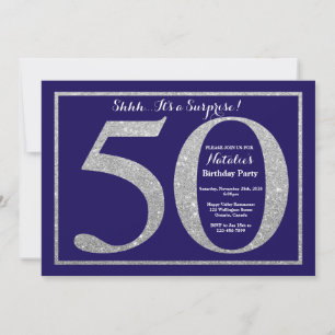 Invitation Surprise 50e Anniversaire Bleu Marine Paillettes A