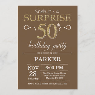 Invitation Surprise 50e anniversaire Brown et Parties scintil