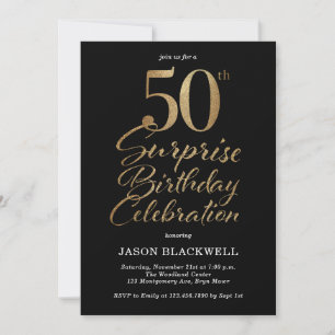 Invitation Surprise 50e anniversaire Célébration Black & Gold