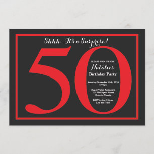 Invitation Surprise 50e anniversaire Chalkboard rouge et noir