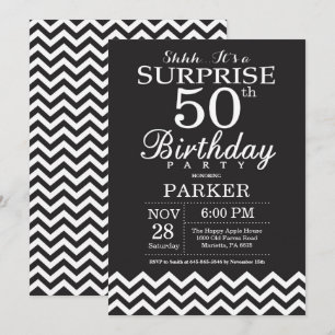 Invitation Surprise 50e anniversaire Chevron noir et blanc