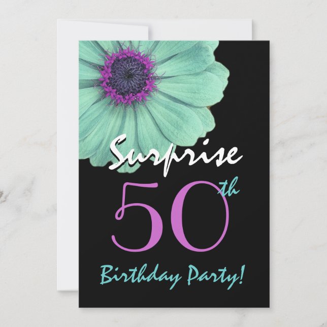Invitation Surprise 50e anniversaire Daisy turquoise et viole (Devant)