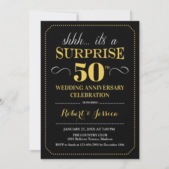 Invitation Surprise 50e anniversaire de mariage - Noir Or (Devant)