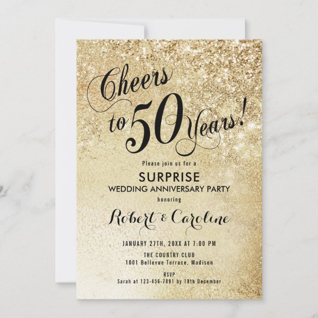 Invitation Surprise 50e anniversaire de mariage - Or (Devant)