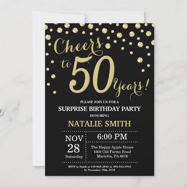 Invitation Surprise 50e anniversaire Diamant noir et or (Devant)