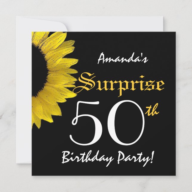 Invitation SURPRISE 50e Anniversaire Fête de soleil jaune G30 (Devant)