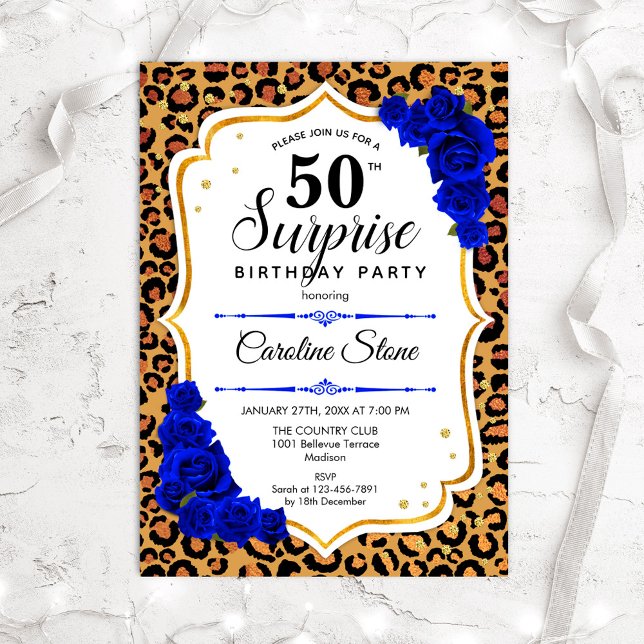 Invitation Surprise 50e anniversaire - Leopard Gold Royal Blu (Créateur téléchargé)