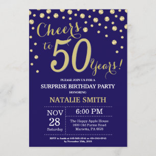 Invitation Surprise 50e anniversaire Marine Bleu et Diamant O