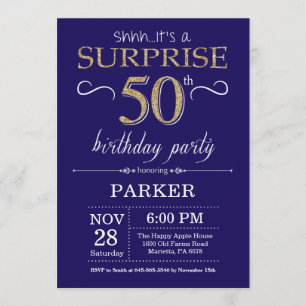 Invitation Surprise 50e anniversaire Marine Blue and Gold Par