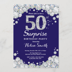 Invitation Surprise 50e anniversaire Marine Blue Silver Diamo