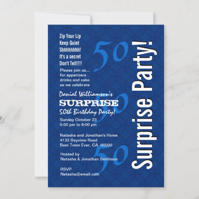 Invitation SURPRISE 50e anniversaire Moderne Royal Blue G200 (Devant)