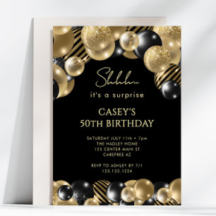 Invitation Surprise 50e anniversaire noir et or