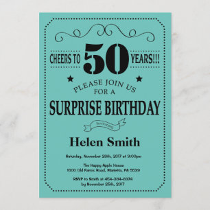 Invitation Surprise 50e anniversaire Noir et Turquoise