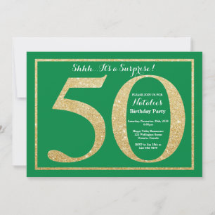 Invitation Surprise 50e Anniversaire Paillettes Vertes et Dor