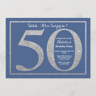 Invitation Surprise 50e anniversaire Parties scintillant bleu