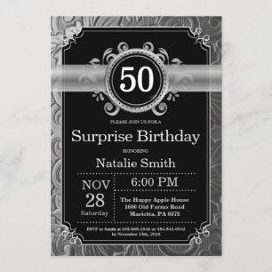 Invitation Surprise 50e anniversaire Parties scintillant noir