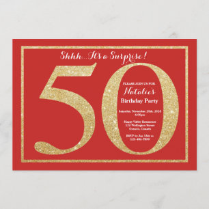 Invitation Surprise 50e anniversaire Parties scintillant roug