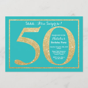 Invitation Surprise 50e anniversaire Parties scintillant Turq