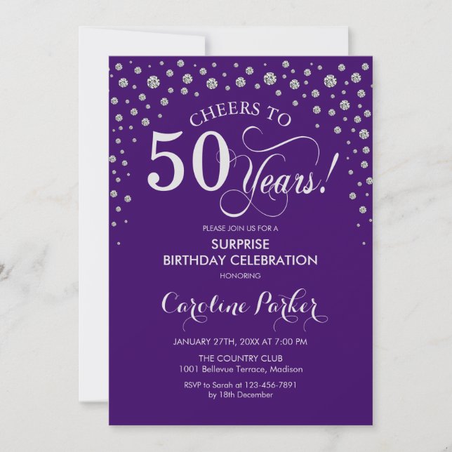 Invitation Surprise 50e anniversaire - Purple Silver (Devant)