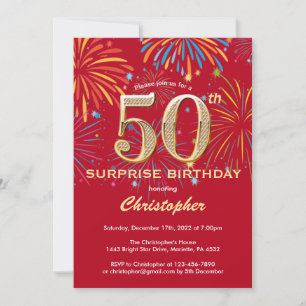 Invitation Surprise 50e anniversaire Red & Gold Rainbow Firew