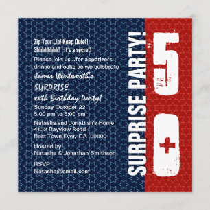Invitation SURPRISE 50e anniversaire Red White Blue Stars